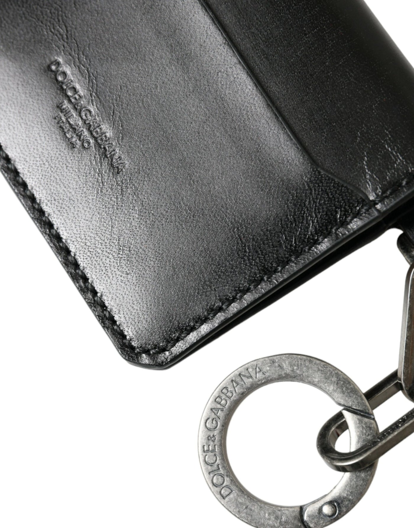 Black Leather Bifold Logo Card Holder Keyring Wallet