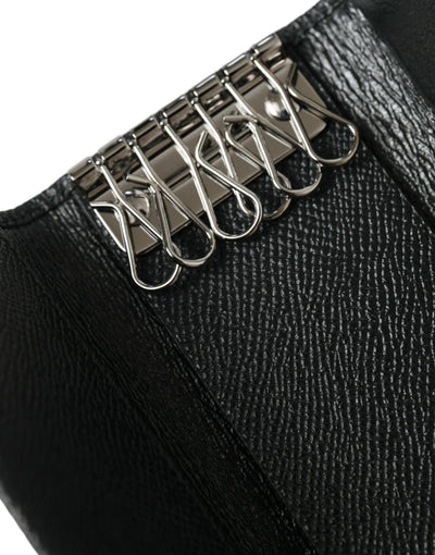 Black Calf Leather Logo Plaque Trifold Keyring Key Holder