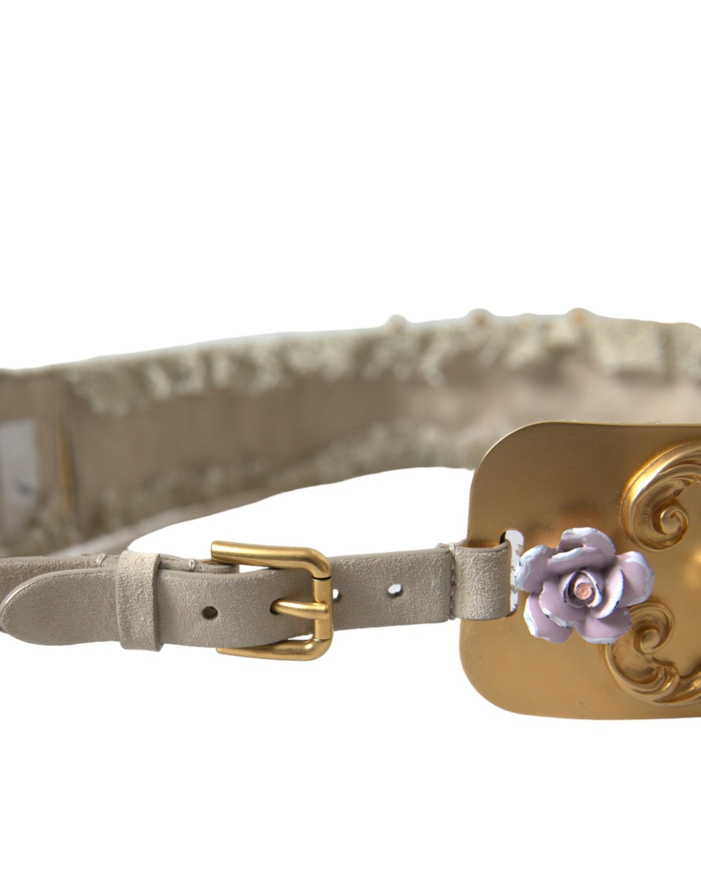 Dolce & Gabbana Gold Brass Faux Pearl Floral Embellished Belt
