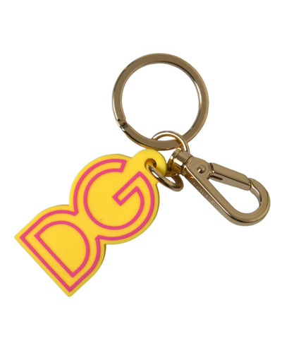 Dolce & Gabbana Yellow Rubber Gold Tone Metal DG Logo Keyring Keychain