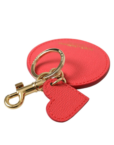 Dolce & Gabbana Red Heart Calf Leather Gold Tone Brass Keyring Keychain