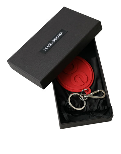 Dolce & Gabbana Red Rubber DG Logo Silver Brass Metal Keyring Keychain
