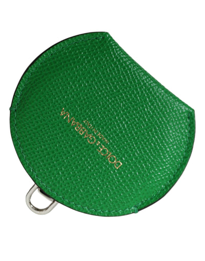 Dolce & Gabbana Green Calfskin Leather Round Logo Hand Mirror Holder