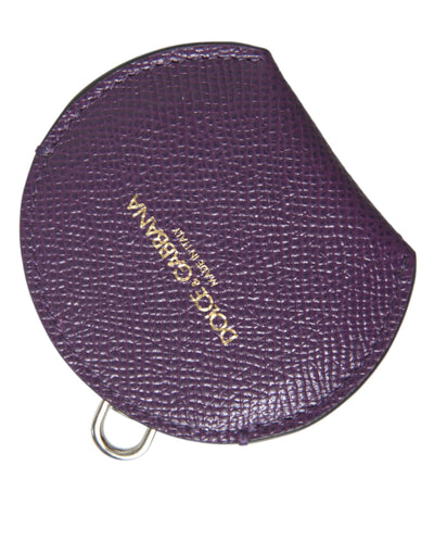 Dolce & Gabbana Purple Calfskin Leather Round Logo Hand Mirror Holder