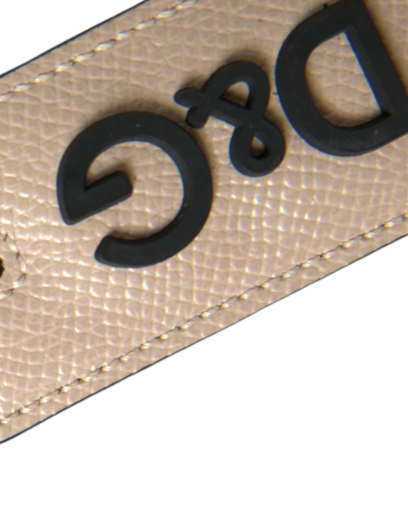 Dolce & Gabbana Beige Calf Leather DG Logo Silver Brass Keyring Keychain