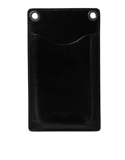 Black Calf Leather Zip Logo Shoulder Neck Strap Wallet