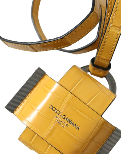 Dolce & Gabbana Yellow Crocodile Leather Logo Print Lanyard Keychain