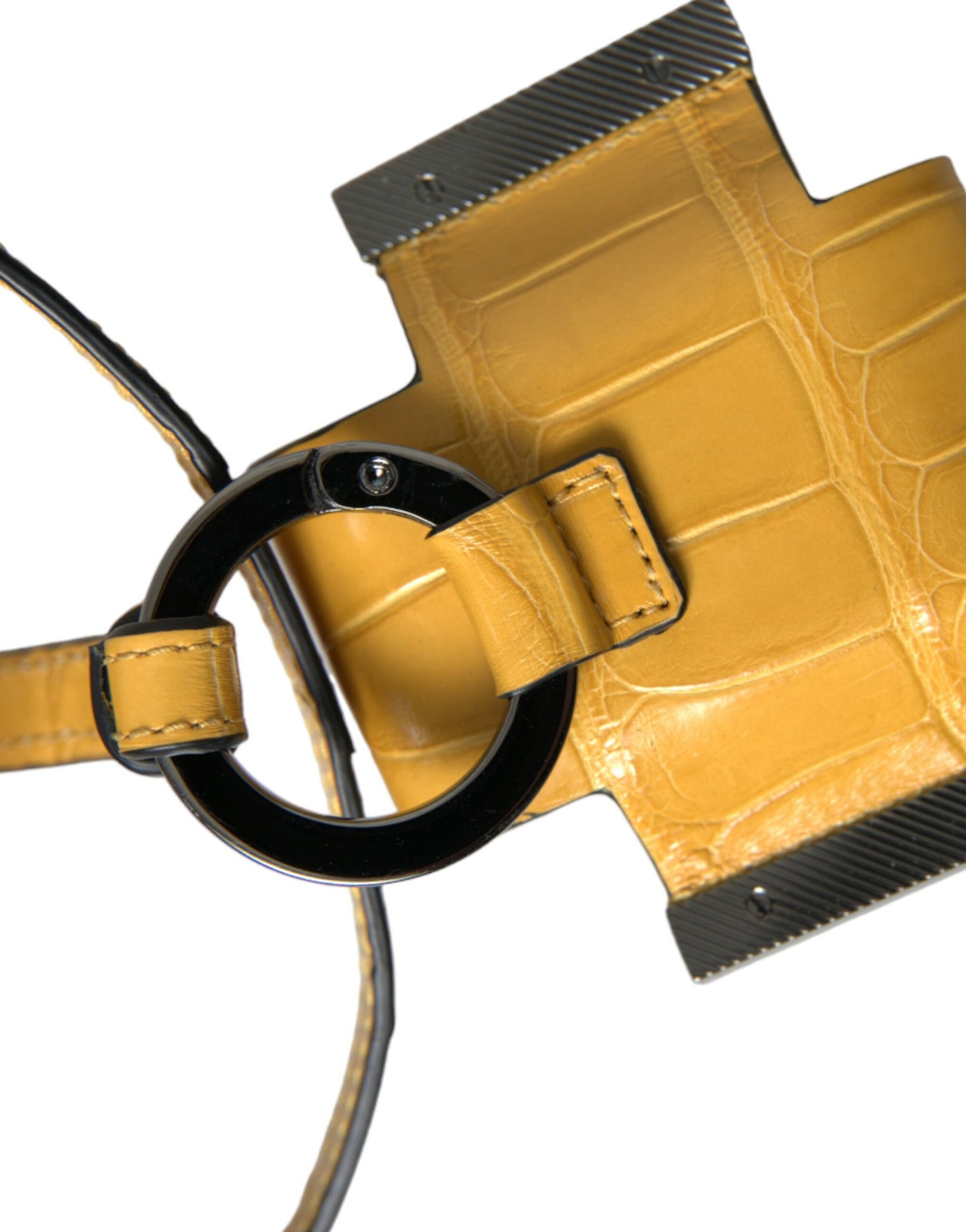 Dolce & Gabbana Yellow Crocodile Leather Logo Print Lanyard Keychain