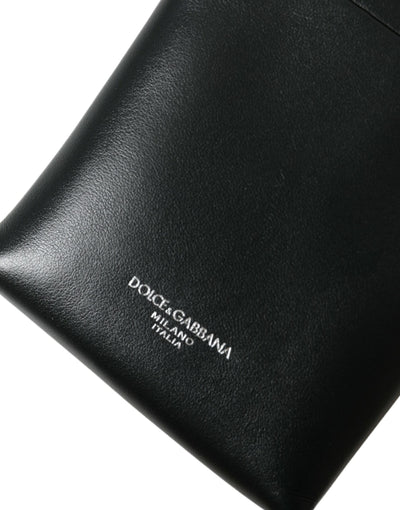 Black Leather Zip Around Logo Print Lanyard Strap Wallet