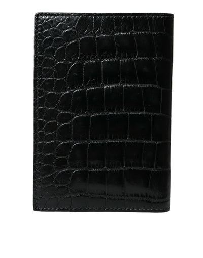 Black Exotic Skin Leather Long Bifold Passport Holder