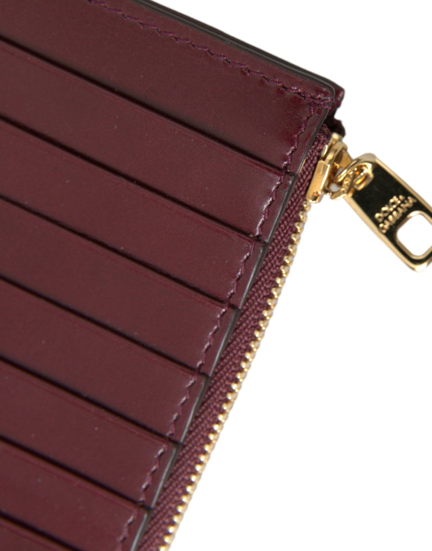 Dolce & Gabbana Maroon Leather DG Amore Zip Card Holder Wallet