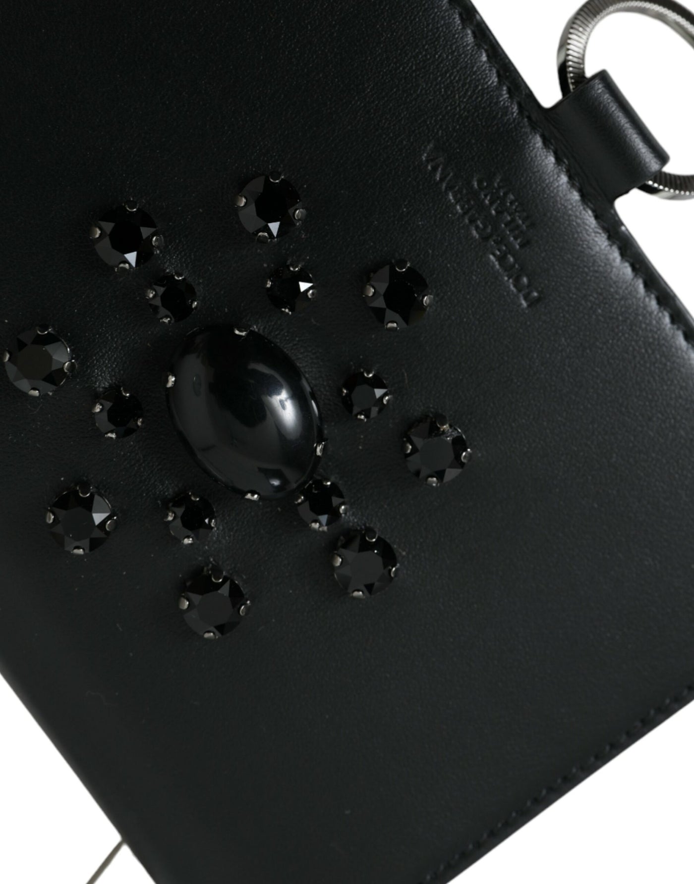 Dolce & Gabbana Black White Leather Crystal Embellished Cardholder Wallet