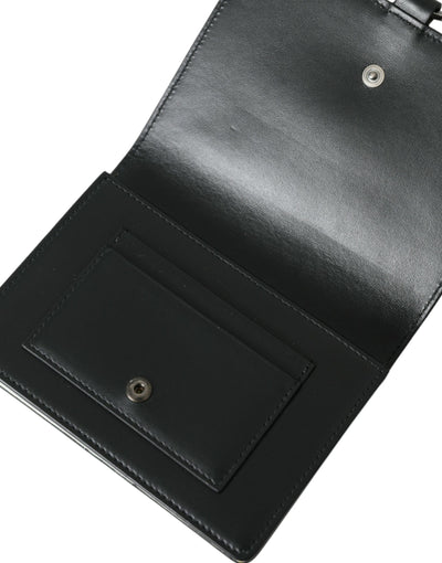 Dolce & Gabbana Black White Leather Crystal Embellished Cardholder Wallet