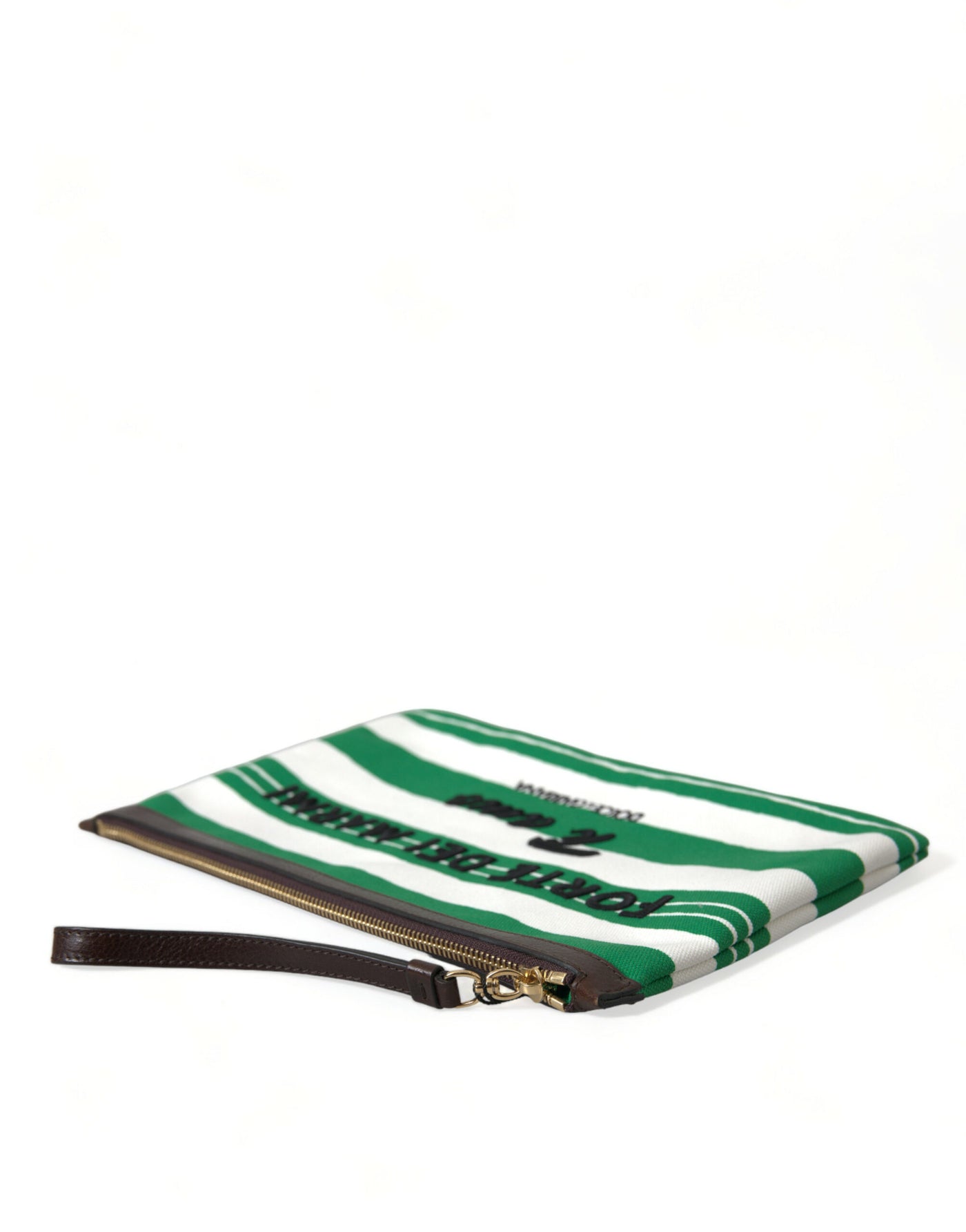 Dolce & Gabbana White Green Stripes Cotton Printed Clutch Bag