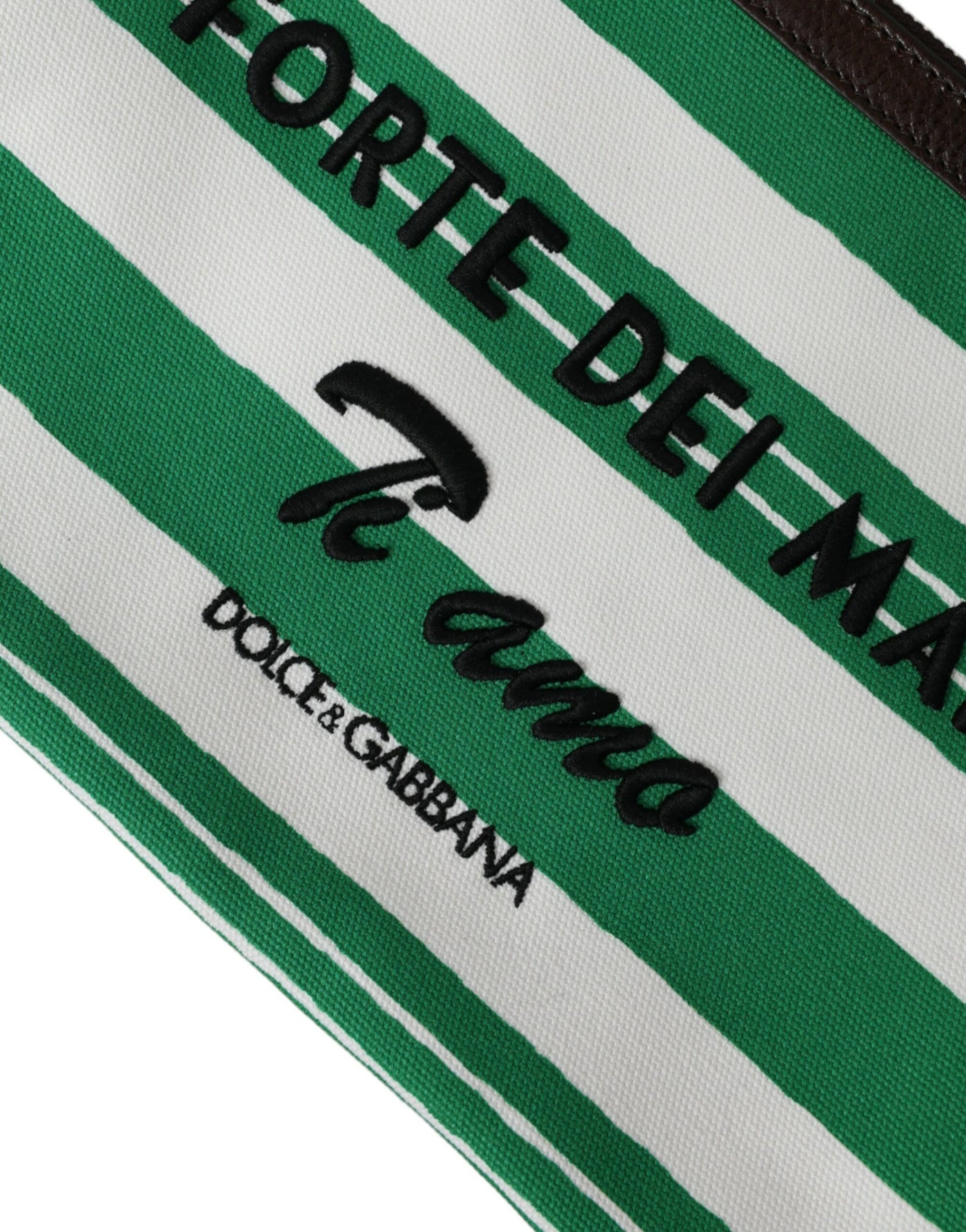 Dolce & Gabbana White Green Stripes Cotton Printed Clutch Bag