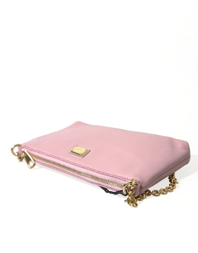 Dolce & Gabbana Pink Floral Embroidered Leather Chain Clutch Bag