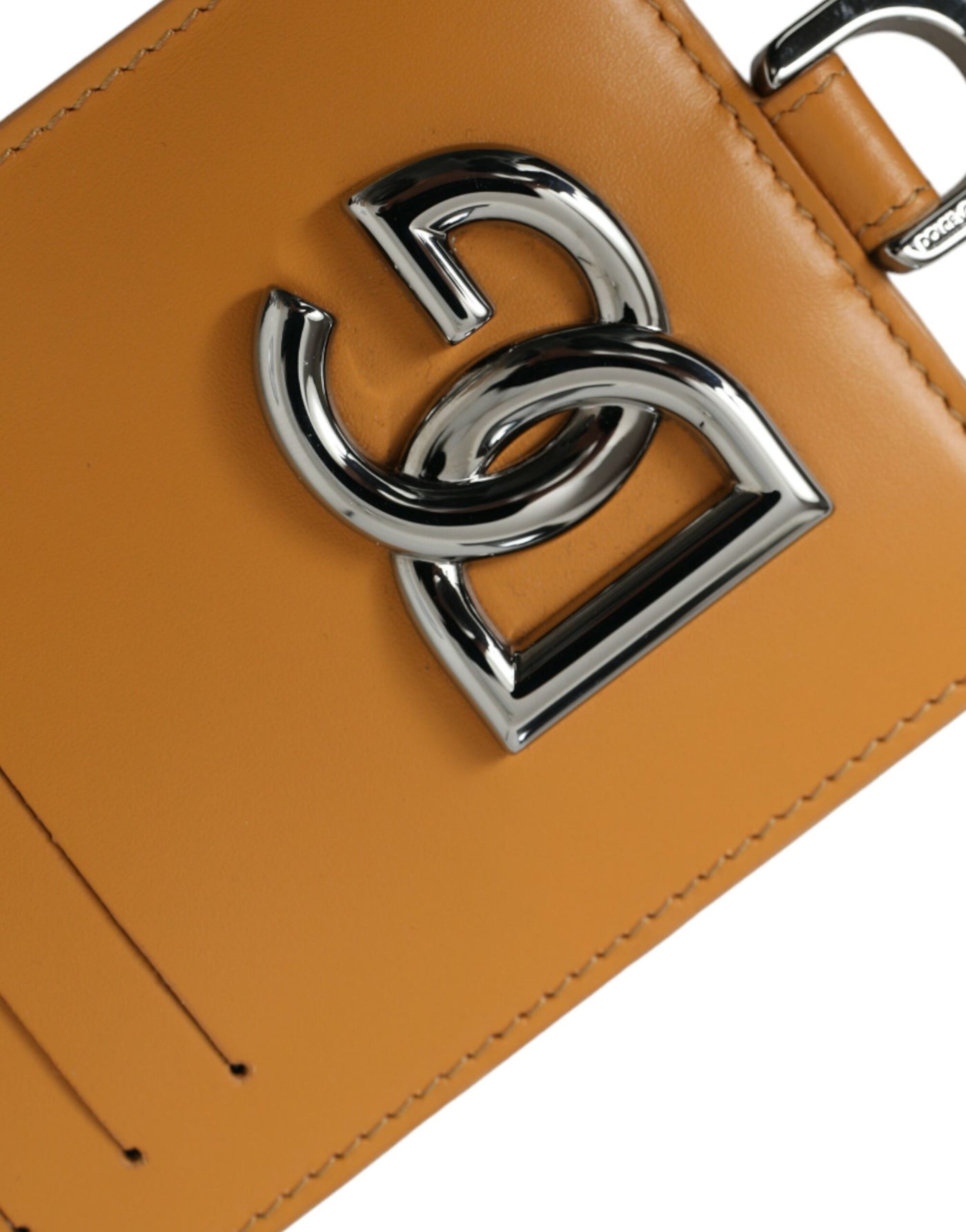 Dolce & Gabbana Orange Calf Leather Credit Card Holder Clip On Wallet