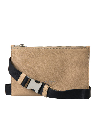 Dolce & Gabbana Beige Calf Leather Zip Fanny Pack Belt Pouch Bags