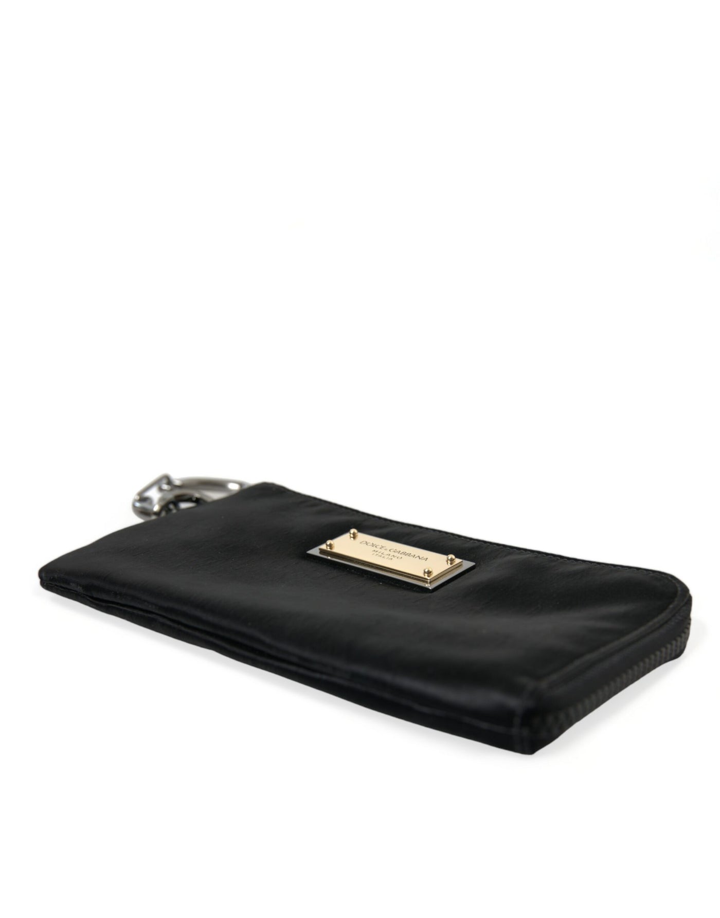 Dolce & Gabbana Black Nylon Logo Plaque Keyring Pouch Clutch Bags