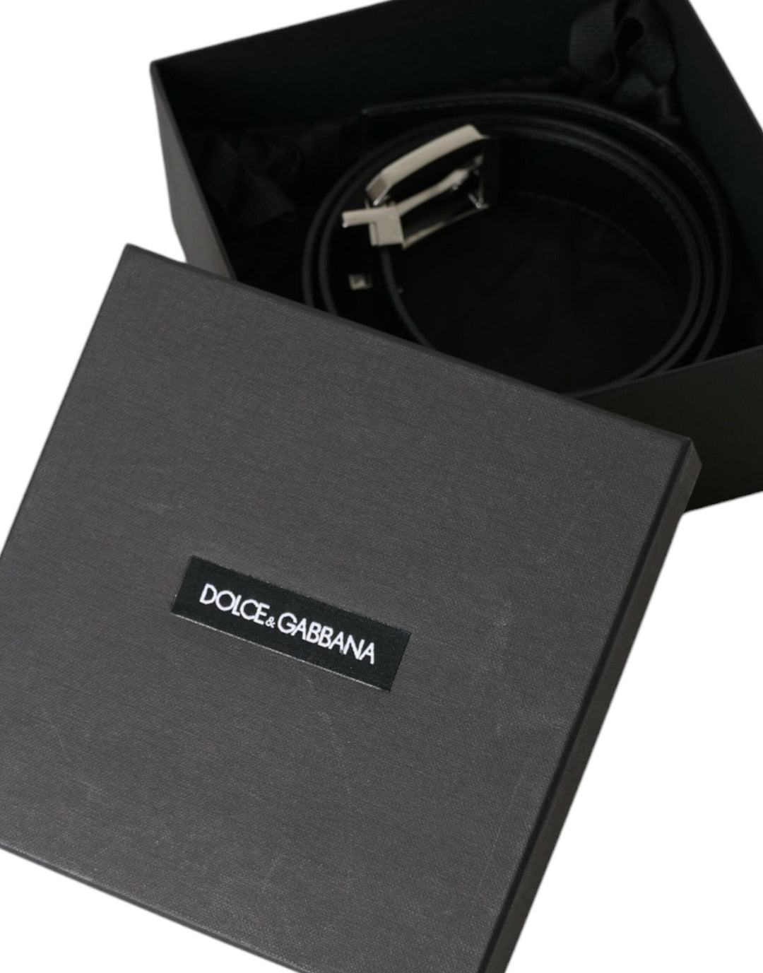 Dolce & Gabbana Black Leather Silver Metal Buckle Belt Men