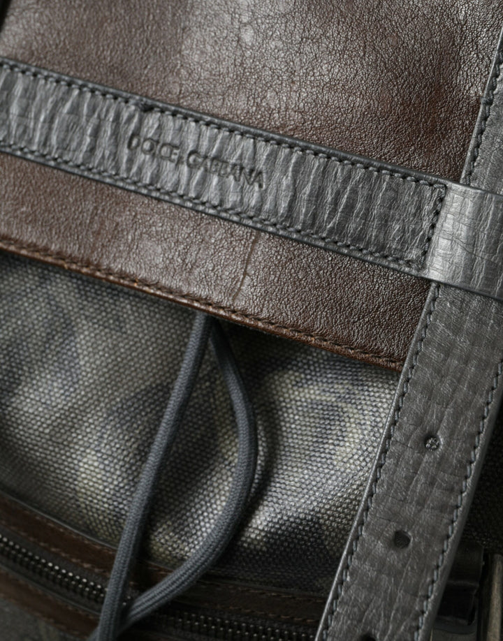 Dolce & Gabbana Green Brown Baroque Canvas Leather Rucksack Backpack Bag