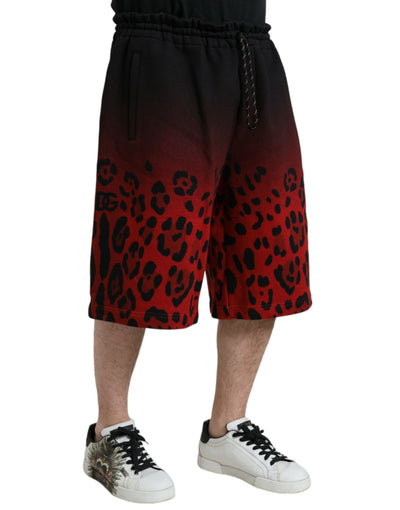 Dolce & Gabbana Red Leopard Print Cotton Bermuda Shorts