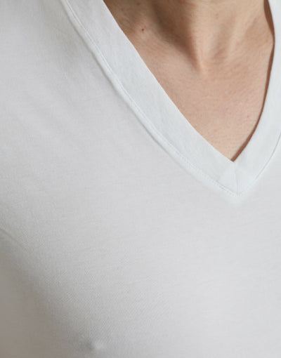 White Cotton V-neck Short Sleeve Underwear T-shirt
