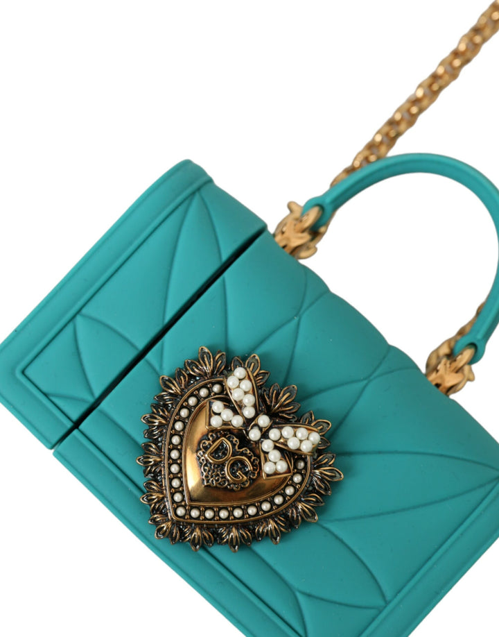 Dolce & Gabbana Turquoise Silicone Devotion Heart Cover Bag Airpods Case