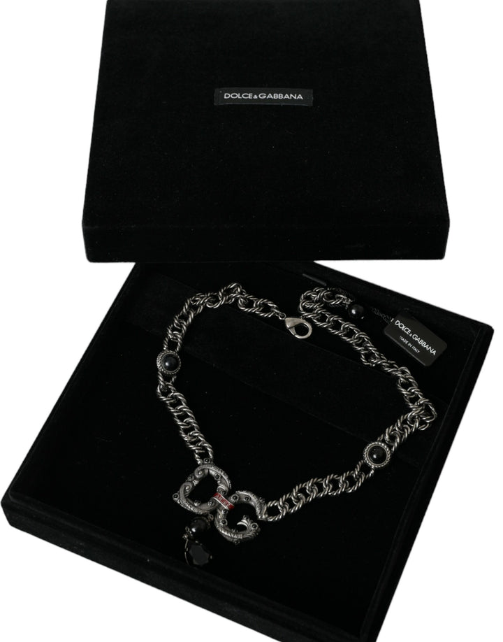 Dolce & Gabbana Silver Tone Brass DG CITY Embellished Jewelry Necklace