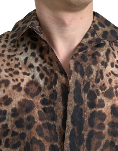 Dolce & Gabbana Brown Leopard Button Down Casual Shirt