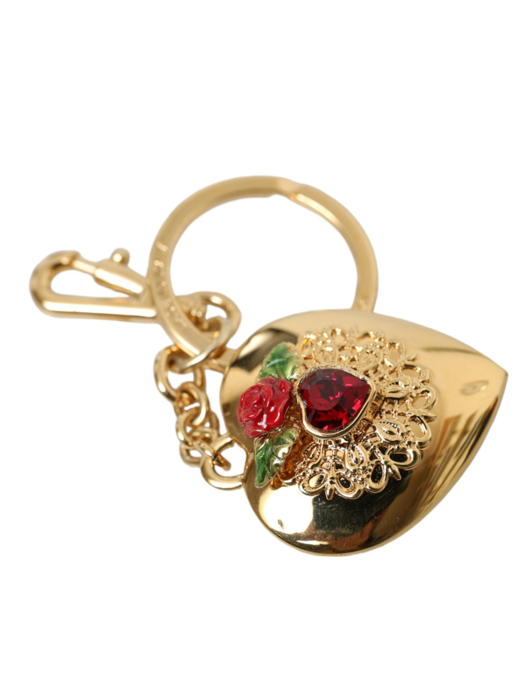 Dolce & Gabbana Metallic Gold Brass Heart Floral Pendant Keychain Keyring