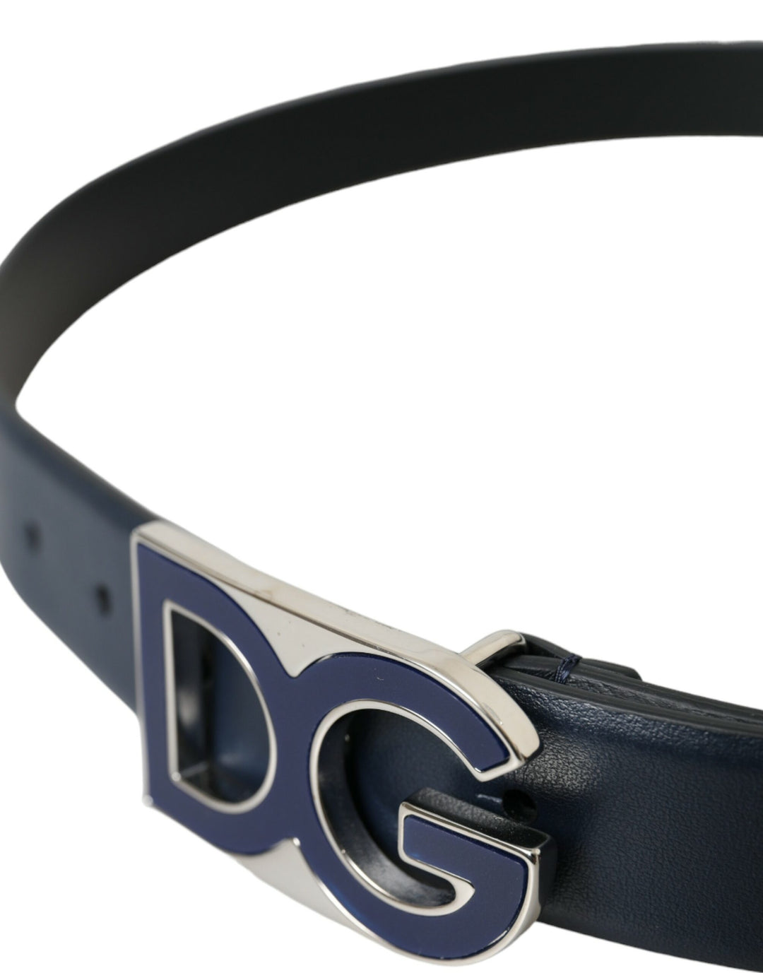 Dolce & Gabbana Blue Leather Metal Logo Buckle Belt Men