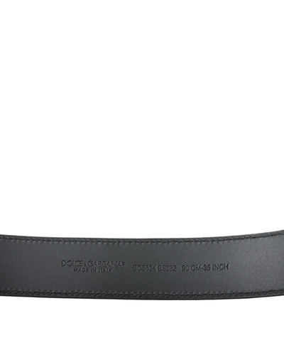 Black Leather Silver Logo Metal Buckle Belt