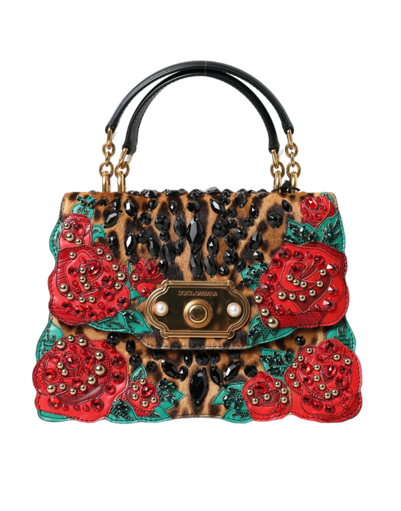 Dolce & Gabbana Chic Leopard Embellished Tote with Red Roses