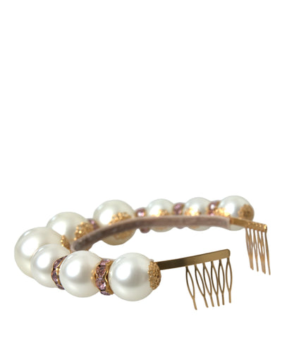 White Faux Pearl Crystal Embellished Headband Diadem