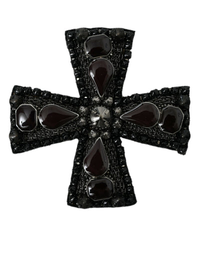 Black Crystals Embellished Cross Pin Brooch