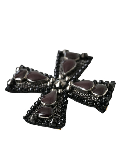 Black Crystals Embellished Cross Pin Brooch