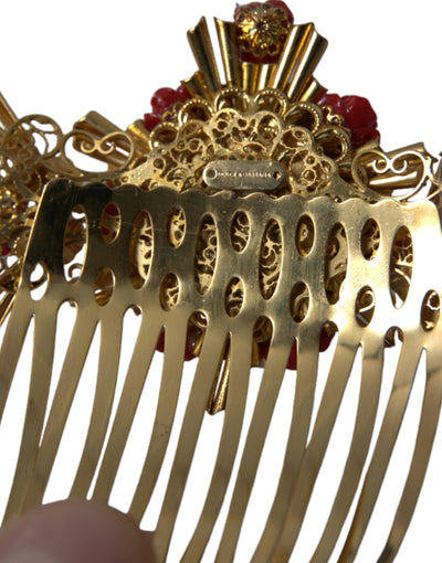 Gold Brass Crystal Heart Floral Hair Comb
