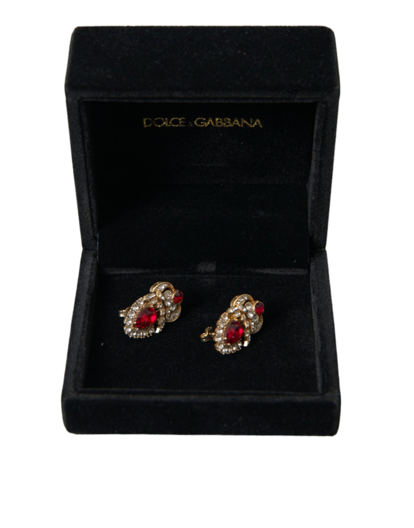 Sterling Silver Gold Plated Red Crystals Jewelry Earrings