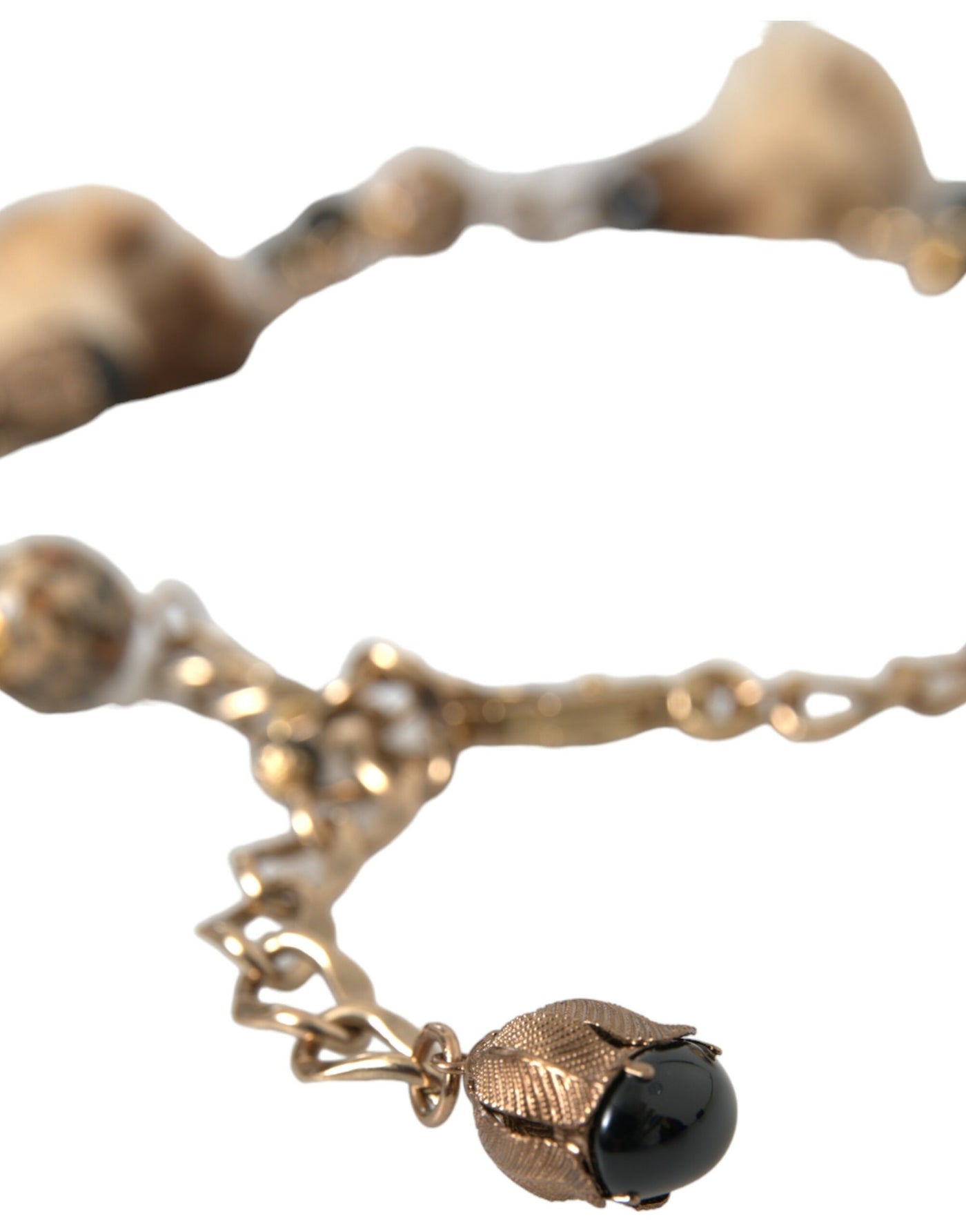 Gold Brass Leopard Fur Pearl Collier Chain Belt