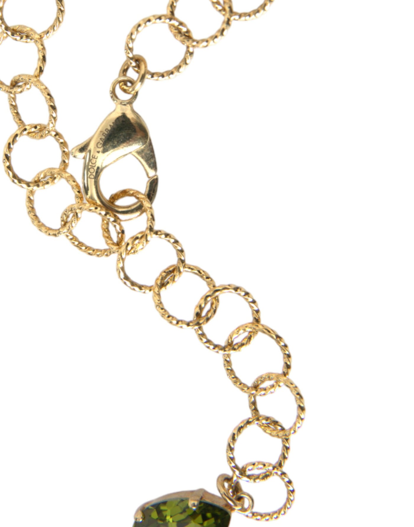 Gold Brass Link Chain Rose Petal Crystal Pendant Necklace