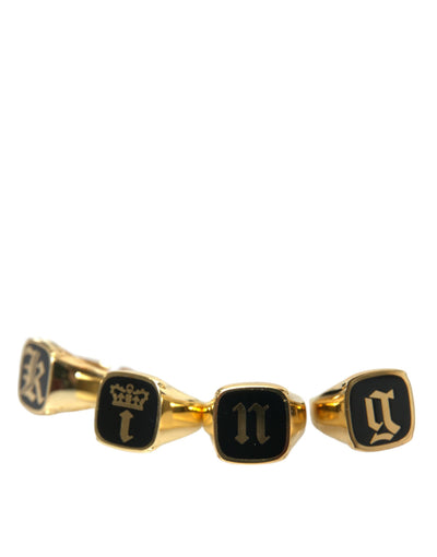 Gold Brass KING Enamel Set of 4 Ring