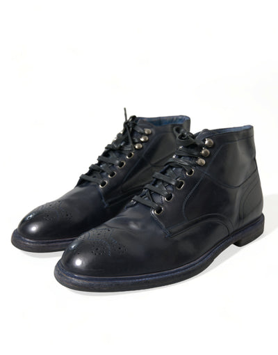 Navy Blue Leather Ankle Boots