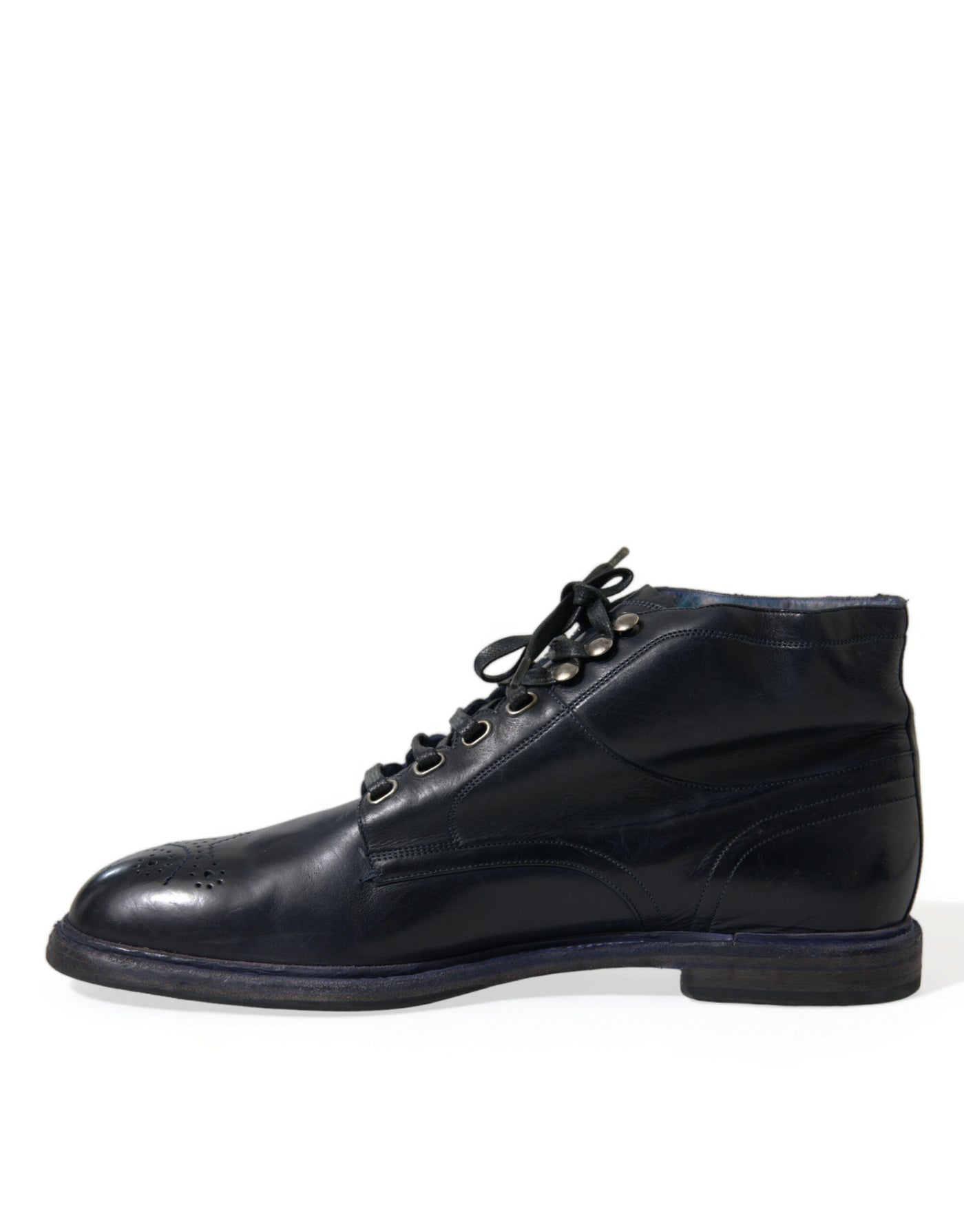 Navy Blue Leather Ankle Boots