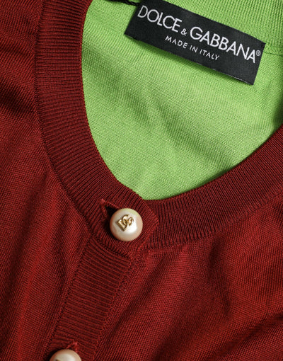 Dolce & Gabbana Multicolor Silk Crewneck Cardigan Sweater