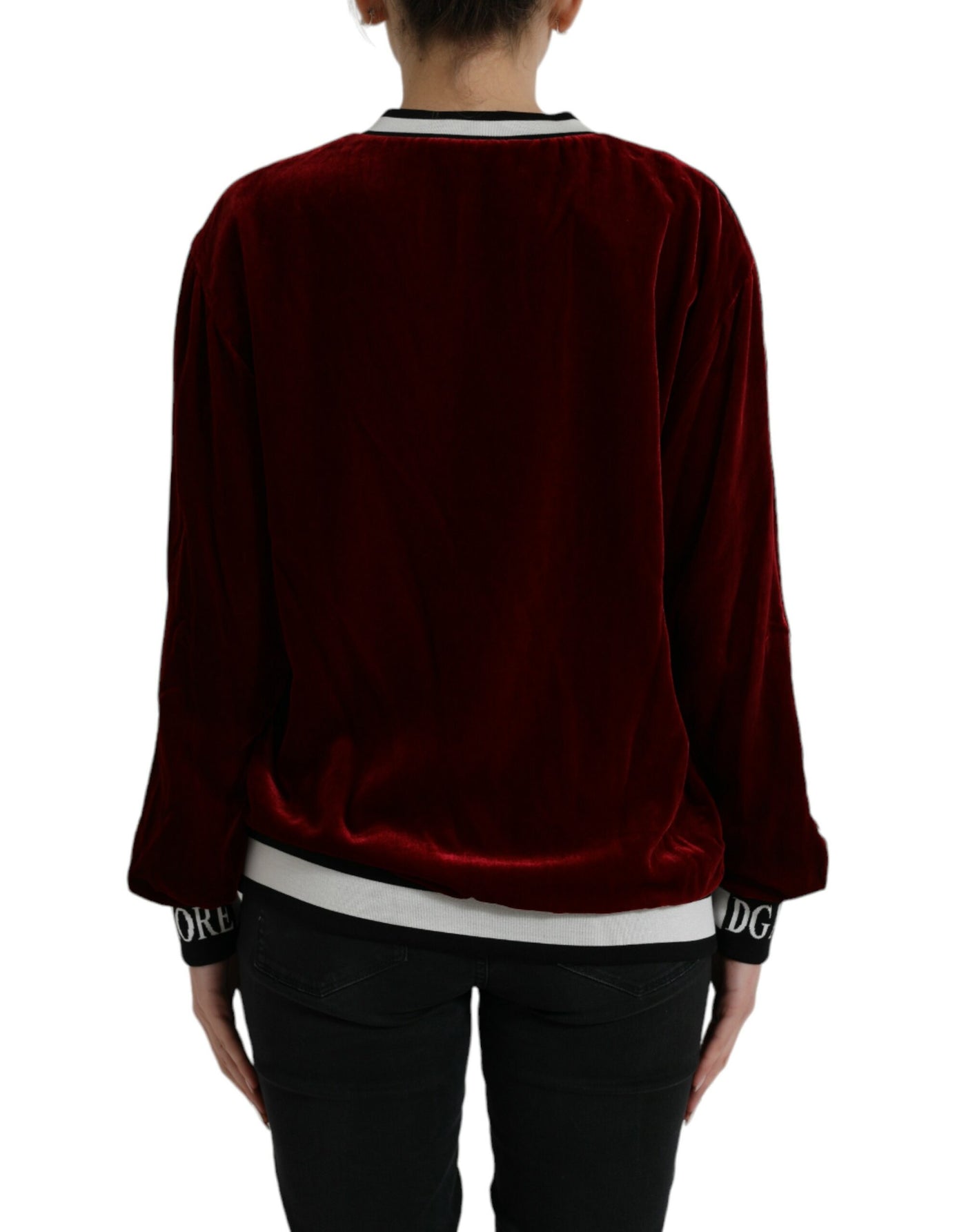 Dolce & Gabbana Bordeaux Velvet Round Neck Pullover Sweater