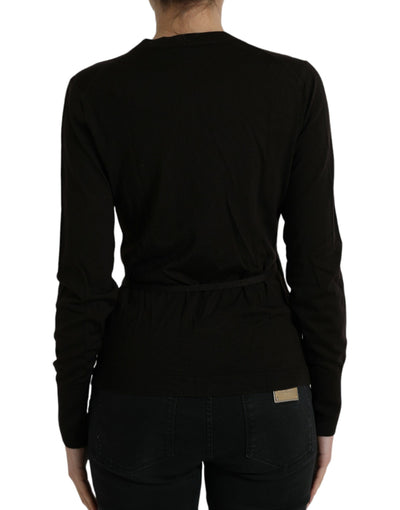 Dolce & Gabbana Black Wool V-neck Crossed Cardigan Sweater