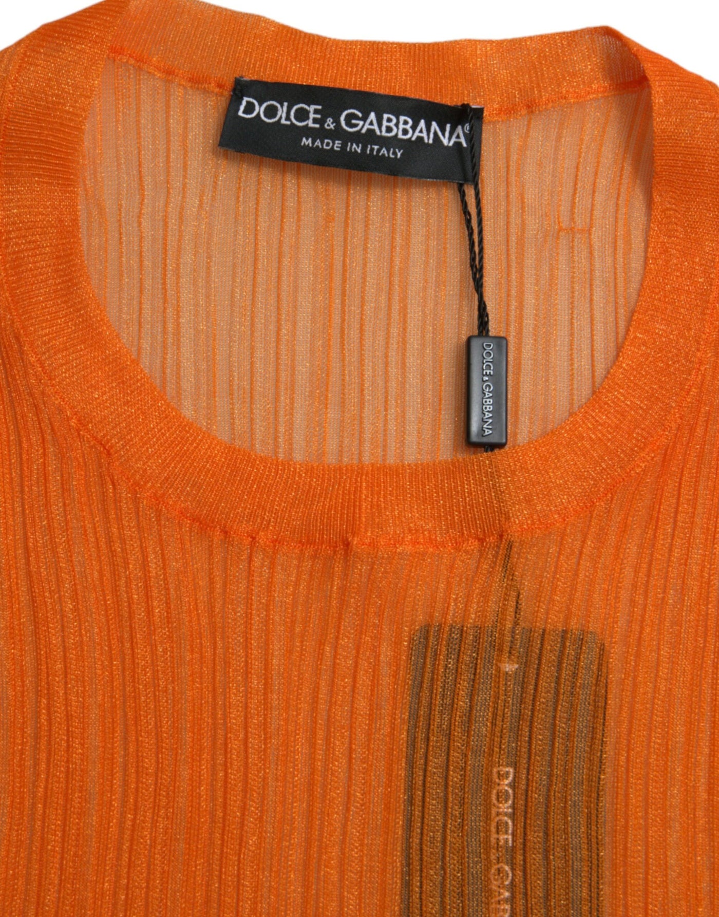 Dolce & Gabbana Orange See Through Crew Neck Blouse Tank Top