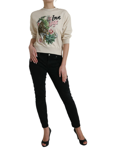 Dolce & Gabbana Beige Jungle Printed Cotton Pullover Sweater