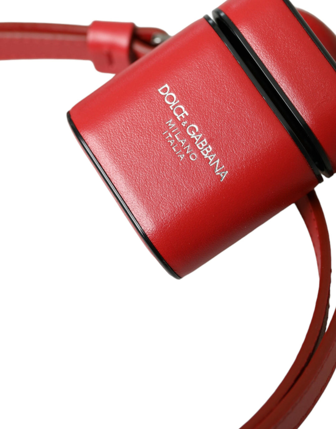 Dolce & Gabbana Red Calfskin Leather Logo Print Strap Men Airpods Case